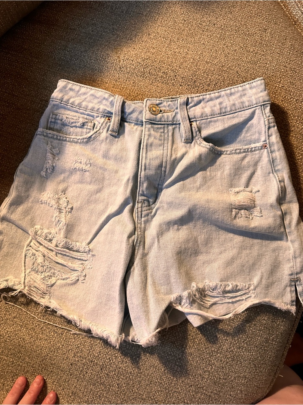 YMI Light Blue Distressed High-Rise Denim Shorts